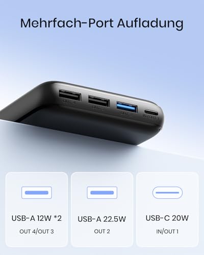 A ADDTOP Power Bank 20000mAh – 22.5W Schnellladefunktion klein Powerbank – Akkupack Externe Handyakkus mit USB C – PD 3.0 QC 4.0 Tragbares Ladegerät mit 4 Outputs für Smartphone Tablet 3
