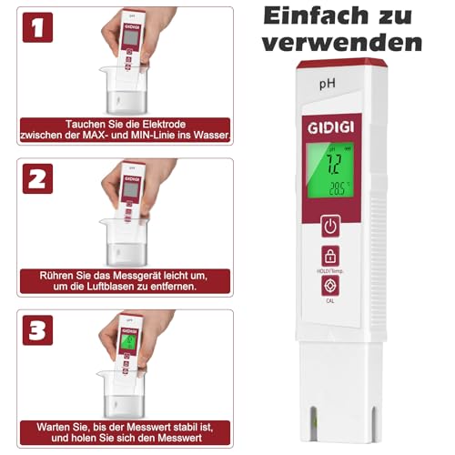 Digitales pH Messgerät für Wasser mit Farbdisplay, pH-Tester für Pools, Professioneller pH Level Tester mit ATC für Hydrokultur,Spa, Whirlpool, Aquarium, Trinkwasser(anstelle von pH-Teststreifen)