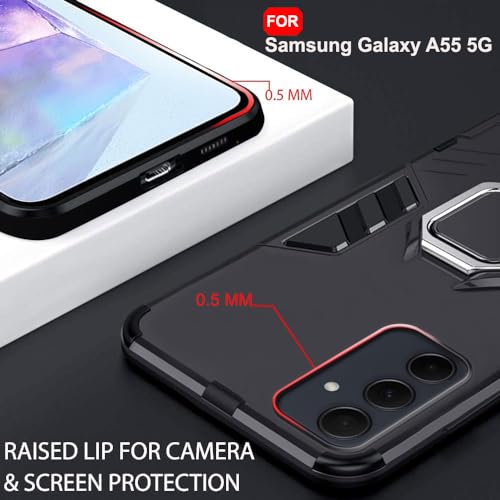 Image of TheGiftKart Tough Armor Bumper Back Cover Case for Samsung Galaxy A55 5G | Ring Holder & Kickstand in-Built | 360 Degree Protection Case Cover for Samsung A55 (PC & TPU, Black)