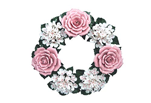Dekorationskranz - Keramik - Porzellankranz - Hortensien Rosen - Gartendeko - Hausdeko - Geschenkidee - Tischdeko - Grabdeko - Grabschmuck - Trauerkranz - Urnengrab - Ø 30 cm - Wetterfest Cover