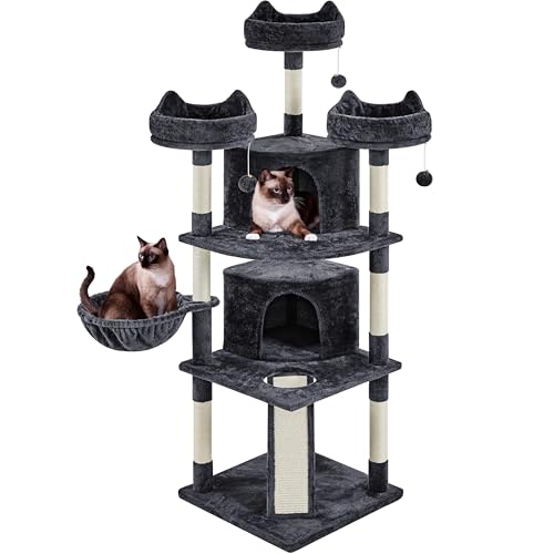 Yaheetech Árbol Rascador para 3-5 Gatos Adultos con 3 Plaraformas Grande Torre para Gatos Rascador de Escalada para Mascota 175 cm Negro