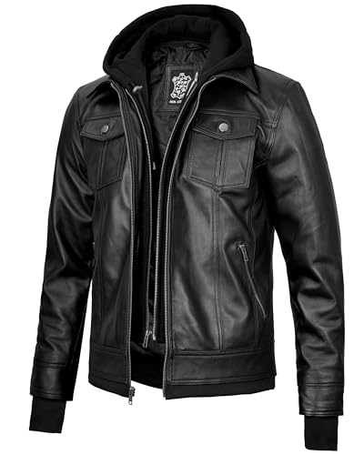 Decrum Leather Jacket Men - Real Lambskin Hooded Leather Jackets For Men