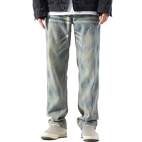 Jeans droits homme à larges jambes pantalon denim délavé hip hop