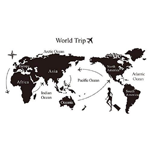 Autocollants muraux imperméables de carte du monde créative GZZ pour décoration salon et chambre