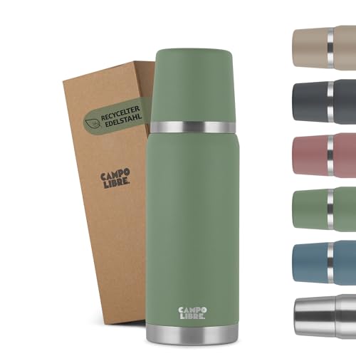 Campo Libre. Jaco® Thermoskanne 1L, 750ml, 500ml I Thermos mit Becher I Unsere Thermosflasche mind. 24h heiß I Isolierkanne mit Doppelwandisolierung ist zu 100% auslaufsicher & recycelter Edelstahl