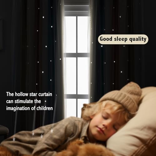 Image of indistar Kids Curtains for Girls Bedroom Aesthetic Decor Colorful Double Layer Star Cut Out Stripe Pink Rainbow Window Wall Home Decoration Curtain,1 Panel(Green /Pink W52 x L72 inch)