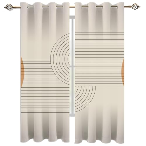 Cortinas Cocina Cortas Opacas Modernas Para Ventanas 2 Piezas 140X160Cm Cortinas Opacas Con Ojales Geometría Simple De Estilo Europeo, Fondo Blanco, Línea Negra. Salon Dormitorio Juvenil Infantil T