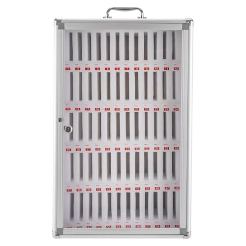 Wall Mounted Cell Phone Lock Box - 60 Slot Aluminum Alloy Organizer with Handle - Secure Mobile Storage Solution for Offices, Schools, and Events (Silver)