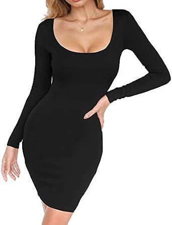 Amazon.com: Haola - Vestido de fiesta entallado a media pierna con cuello  redondo y manga larga, vestido de discoteca para dama : Ropa, Zapatos y  Joyería