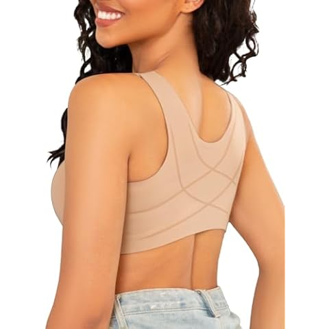 FallSweet Posture Bras Front Closure Wireless Seamless Smooth Back Support Bra, Beige, 36C Cover