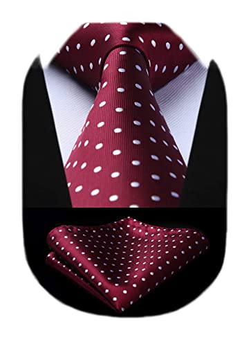 Image of HISDERN Polka Dot Ties for Men Classic Silk Ties and Pocket Square Formal Business Necktie Handkerchief Wedding Party