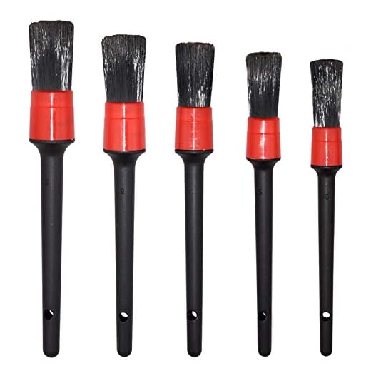 Detailing Brush Set -5 Different Sizes Premium Natural Boar Hair Mixed Fiber Plastic Handle Automotive Detail Brushes for Cleaning Wheels, Engine, Interior, Air Vents, Car, Motorcy