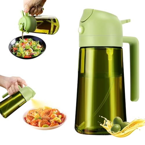 Pulverizador Aceite Spray 2 en 1, 470ML Aceite Cocina Vidrio Verde con Protección UV Dispensador de Aceitera Antigoteo para Cocinar