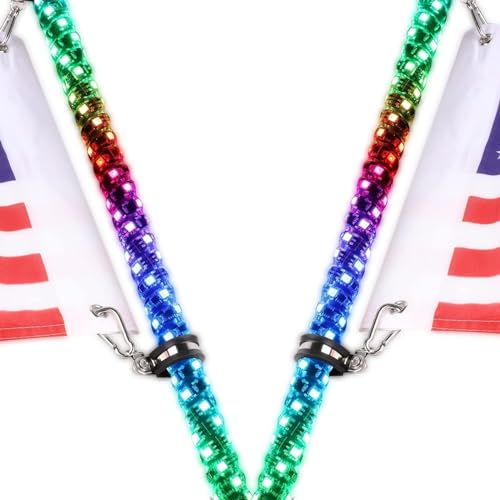 Image of LED Whip Lights, AKD Part 2PCS 4FT Lighted Whips RF Remote Control RGB LED Whip Antenna Chase Lights Warning Light for UTV ATV SXS Side By Side RZR Can-Am Kawasaki Honda Trucks Boat
