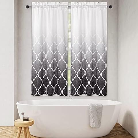 LuxFocus Grey Kitchen Curtains 45 inch Drop Window Curtains Linen Curtain Valance with Geometric Pattern Rod Pocket 2 Panels, WxD 26x45 Inches Cover