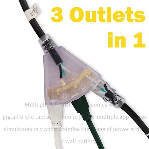 Ep 3 Ft Lighted Gfci Extension Cord With 3 Electrical Power Outlets - 12/3 Sjtw Heavy Duty Black Pigtail Extension Cable With 3 Prong Grounded Plug For Safety, Ul Listed #TOP5