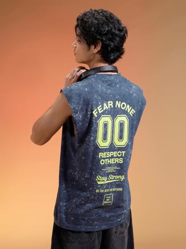 Image of Veirdo Pure Cotton Scoop Neck Acid Wash Oversize Sleeveless Vest for Men & Boys (S to 2XL)