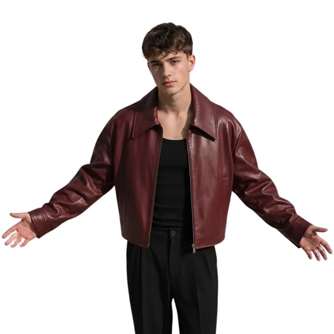 Generic Men's Maroon Leather Jacket - Image 1