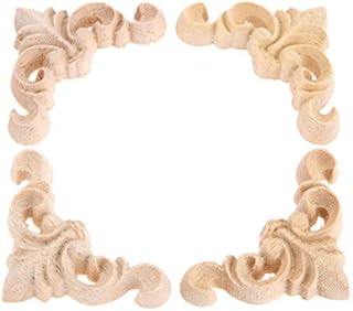 MUXSAM 4Pcs Wood Embellishments for Crafting Furniture Carved Moulding Corner Decal Unpainted Carved Decal Corner Onlay Applique Frame for Home Furniture Cabinet Door 4cm