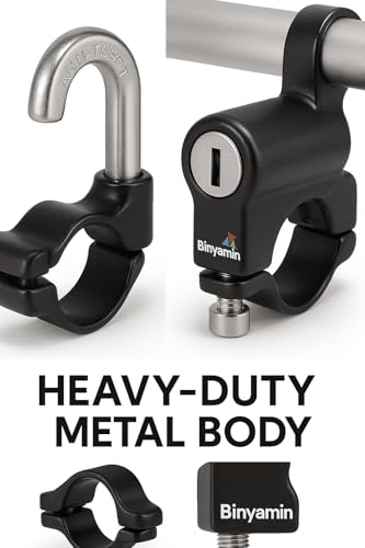 Image of Binyamin Bike Helmet Locker for Handlebar | Strong Keyed Helmet Lock | Aluminium Alloy Anti-Theft Helmet Holder for Motorcycle, Scooter & Two Wheeler Black (Pack of 2)
