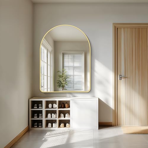 Image of FORBATH Large Arched Wall Mirror 48x36 Inch, Gold Arch Bathroom Mirror with Aluminum Frame, Arched Mirror for Dresser, Fireplace,Entryway,Home Decor,Hanging or Leaning Against Wall