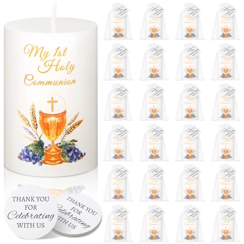12 Set Mini 3 First Holy Communion Candle Religious Baptism Favor Primera Comunion Gift Set Easter Paschal Candle Cirio Pascual Catolico Prayer Catholic Jesus Cross Christ Bautizo Recuerdos