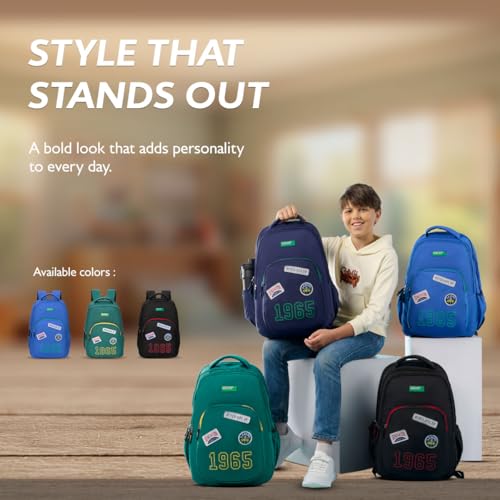 Image of United Colors of Benetton Unisex High-School Backpack LEGEND | 3-Compartment | Large Capacity Bag with Airmesh Padding | Backpack for School Girls and Boys | 28L Capacity