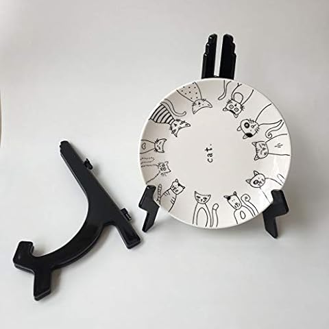kitchen stars Premium Quality Plastic Plate Display Stand Holder for 3" to 6" Inch Plates (Black) Cover