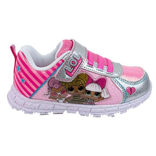 L.O.L. Surprise! Shoes, Light Up Sneaker and Athletic Tennis Shoes with Strap, Queen Bee Diva and Grunge Grrrl, Kids Size 10 US Pink Multi