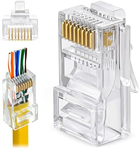 GTZ RJ45 Cat6 Pass Through Connectors - Pack of 100 - EZ to Crimp Modular Plug for Solid or Stranded UTP Network Cable - Male Ethernet Connector End