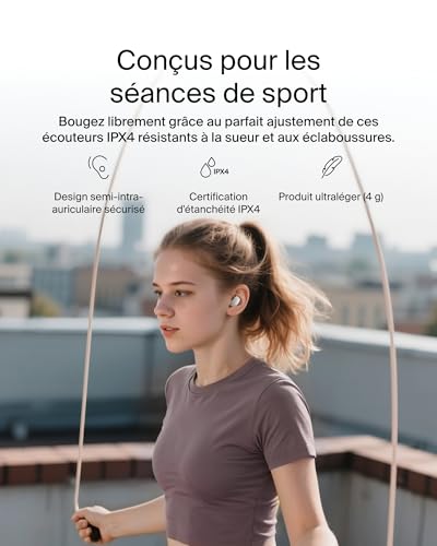 Belkin SoundForm Anywhere Écouteurs Bluetooth sans Fil, légers, Confortables à Porter, Toute la journée, Certifiés IPX4, pour iPhone, iPad, Tablettes, Ordinateurs Portables, Vélos, Sport, etc., Blanc