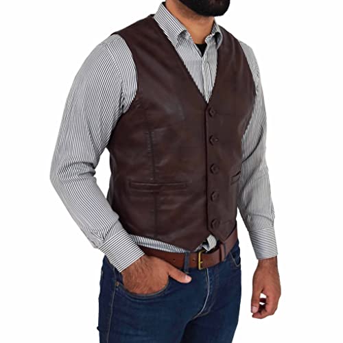 Divergent Retail DR135 Gilet classique en cuir pour homme Marron, marron, M/taille courte – vue 4