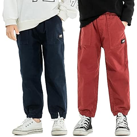 MINI PANDA Toddler Pants，Little Girls Pants 2T-6T，Little Boys Stretch Fabric Pants 2-Pack (6 Years, Navy,Red) Cover