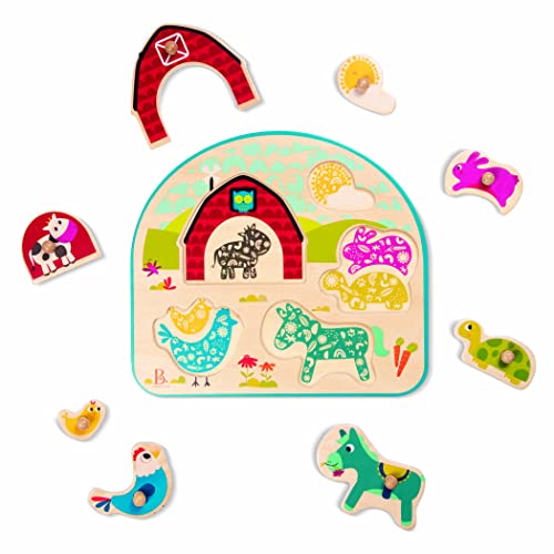 image for B. toys – 4 Wooden Peg Puzzles – Dinosaurs, Sea Animals, Vehicles,