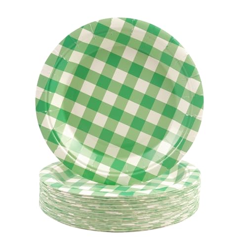 HFBOBP 50 pratos de ginjam, 18 cm, xadrez, pratos de sobremesa, descartáveis, para festas, piqueniques, casamentos, aniversários, campismo, festas, decoração (verde, 18 cm)