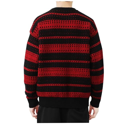 Cambkatl Striped Sweaters for Men Vintage Crewneck Colorblock Knitted Long Sleeve Casual Pullover Sweater2