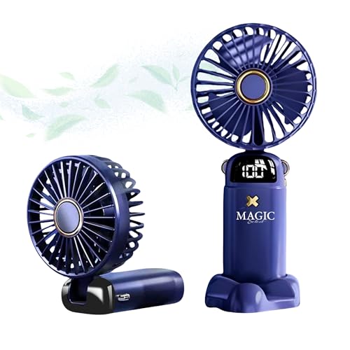 Ventilador de Mano USB-C. Mini Ventilador de Bolsillo Silencioso, Portatil con 5 Velocidades y Base. Ventilador Plegable con Colgador de Cuello para Oficina, Hogar. Cable de Carga Incluido.
