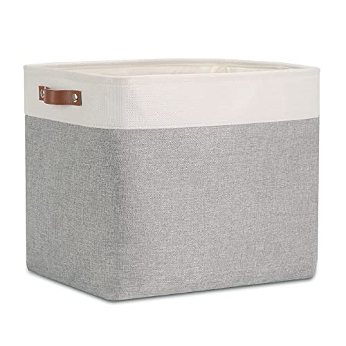 Image of DULLEMELO Large Storage Baskets with Handles, Fabric Storage Bins for Organizing Clothes Toys Books, Canvas Storage Bin for Office Bedroom Closet Nursery Laundry Storage (White&Gray)