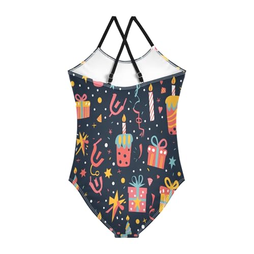 Girl's One Piece Swimsuit Happy Birthday Cake Beach Bathing Swimwear2