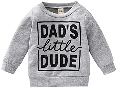 Newborn Infant Baby Boys Pullover Dad's Little Dude Sweatshirt Long Sleeve Casual Sweater Fall Clothes (Grey, 6-12 Months)