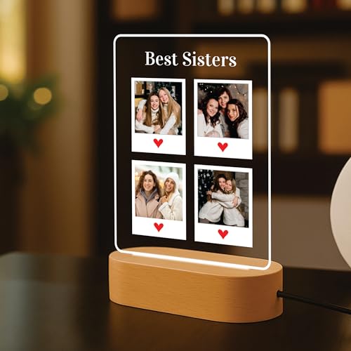 Image of Giftplease Personalised Rakhi Gift for Sister - Custom Acrylic Photo Collage Frame with Wooden Base, Meaningful Raksha Bandhan Keepsake from Brother, Unique Memory Display for Siblings