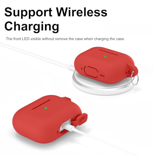 Image of for AirPods Pro 2nd 1st Generation Case Cover with Keychain, Protective Soft Silicone Skin Accessories for Apple AirPods Pro Charging Case 2022 /2019, Front LED Visible, Red