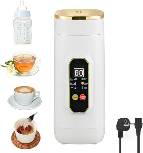 Hervidor de Viaje Pequeño, 450ml Mini Hervidor con 6 Ajustes de Temperatura LED Indicador de Temperatura en Tiempo Real Eléctrico Portátil para Té, Leche de Bebé, Zafé, Camping