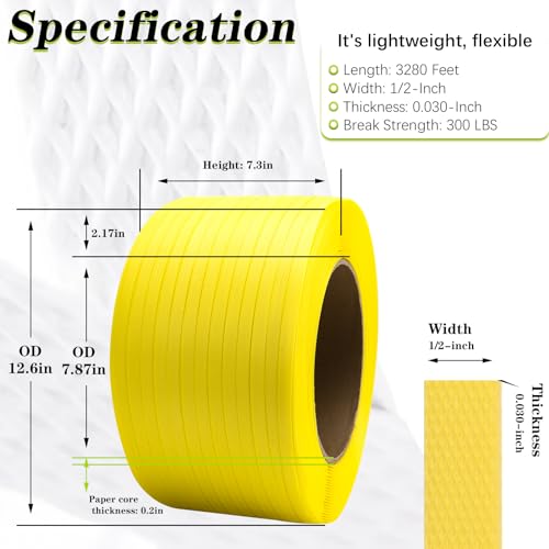 poly strapping packaging banding strap pallet strapping roll 328039 length - polypropylene strapping 1234 width 003034 thickness 300 lbs break strength yellow packing straps