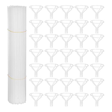 ifundom 50 Piezas de Plástico Blanco Globo Palos con Soportes Y Tazas Cover