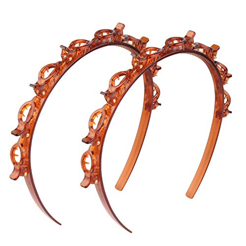 Double Bangs Hairstyle Hairpin Fashionable Girl Braided Hair Hoop Hair Accessories Plastic Headbands for Women?Brown 2PC)