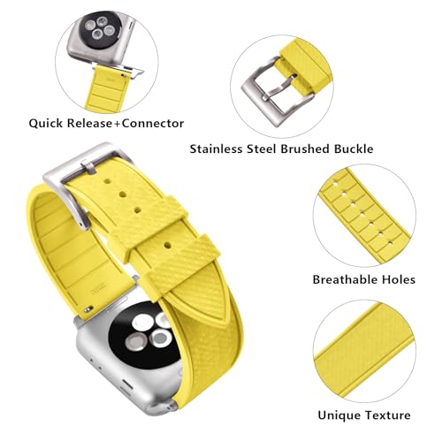 PTFULUOS FKM Rubber Watch Bands for Apple Watch - Compatible with 38/40/41/42/44/45/46/49mm Strap - Sport Replacement Wristbands for iWatch Series 9/8/7/6/5/4/3/2/1 Ultra SE Men Women (Yellow, 38mm/40mm/41mm/(42mm series 10)) - image 2