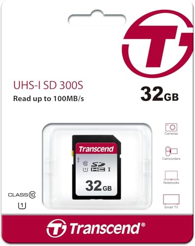 Image of Transcend SDC300S 32GB SDHC SD Card, Compatible with DSLR Cameras /Digital Cameras /Trail Cameras /Camcorder, Up to 100MB /s, UHS-I U1, 1080p Full HD Video, Class 10 High-Speed Memory Card