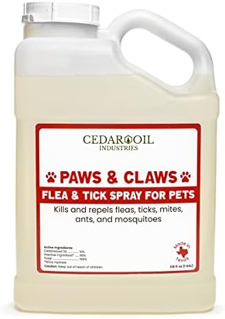 Paws and Claws Pet Spray – Natural Flea and Tick Repellent with Cedar Oil – Effective and Safe Pest Control for Dogs and Cats, Helps Repels Fleas, Ticks, and Mites, Pet Friendly (1 Gallon)