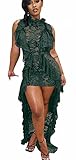 Maxi Dress for Women Sexy Lace See Through Floor-Length Wedding Guest Party African Dresses Green